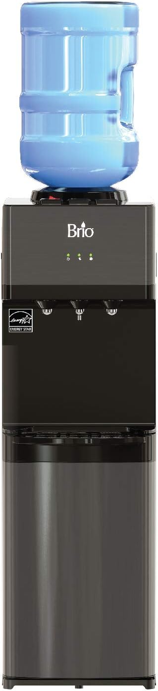 Brio Limited Edition Top Loading Water Cooler Dispenser - Black Stainless Steel - Hot & Cold Water, Child Safety Lock, Holds 3 or 5 Gallon Bottles - UL/Energy Star Approved