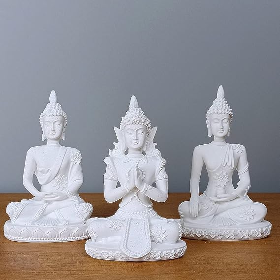HYFAN Mini Sandstone Buddha Yoga Meditation Statue Harmonious Figurine Collectible Craft Feng Shui Sculpture Decor for Home Office Shelf Desktop (Pack of 3