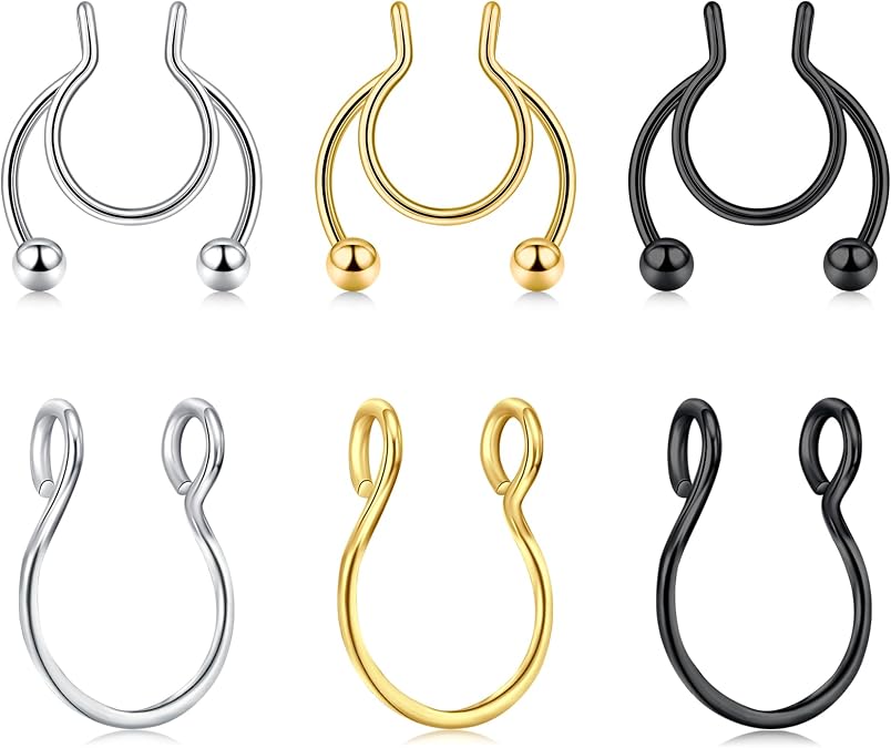 QWALIT Fake Septum Ring Fake Septum Piercing Faux Septum Nose Rings Fake Nose Ring Septum Fake Septum Nose Ring Clip On Septum Nose Ring Faux Septum Piercing Fake Septum Hoop Fake Septum Jewelry