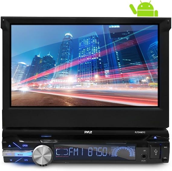 Pyle Single DIN Android Stereo Receiver System with Pop-Out Touchscreen, GPS Navigation, CD/DVD Player, Bluetooth and Wi-Fi Streaming