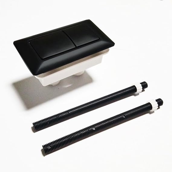 WK802 Black Rectangular Toilet Flush Button Replacement, Dual Flush Push Button with Adjustable Lever, ABS Top-Mount Toilet Tank Button for Dual Flush Toilets with Rectangular Hole