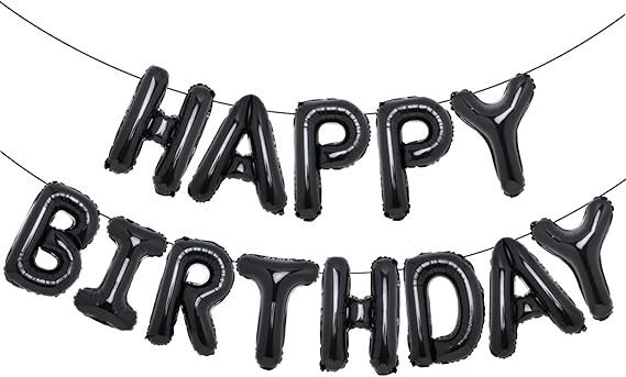 Accevo Black Happy Birthday Balloons Banner for Kids 16 Inch Foil Happy Birthday Sign Banner Letters Balloon 3D Happy Birthday Balloons for Child Adults Boys Girls Birthday Party Decorations Supplies