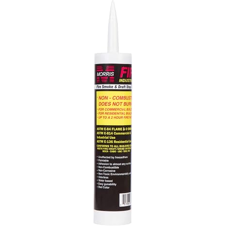 Morris Products Red Fire Stop Caulk 10.3 Fl. Oz. Tube Non-Intumescent Silicate Based Water Resistant, Paintable Non-Corrosive, Non-Combustible, Odorless Strong Adhesion, Barrier Protection