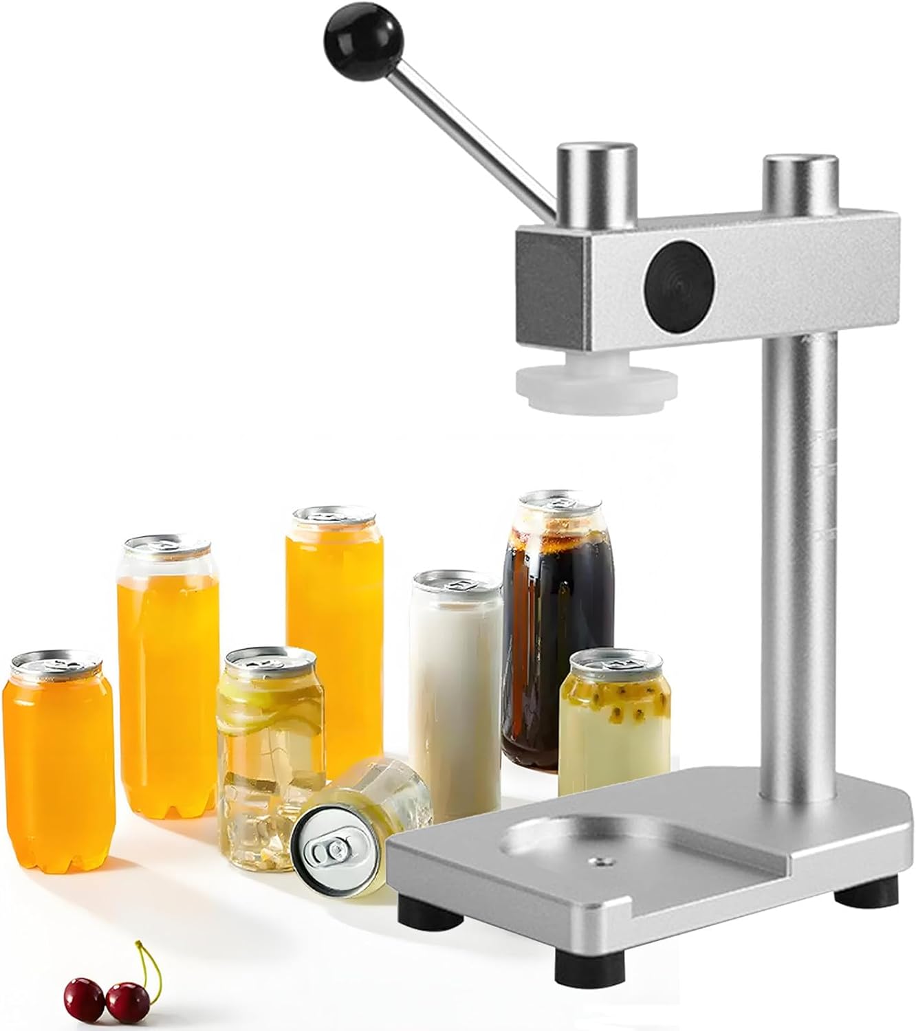 Aluminum Alloy Cup Closing Machine, Hand Tin Can Seamer Machine with Fixed Base, Sealing Capacity 250/330/400/500/700 Ml,For Sealing Pet Bottle Can Silver