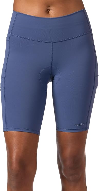 Terry Cycling Cargo Womens Padded Bike Short W/ 4 Pockets, Moderate Compression Mid-Rise Elastic Free 9" Inseam Leg