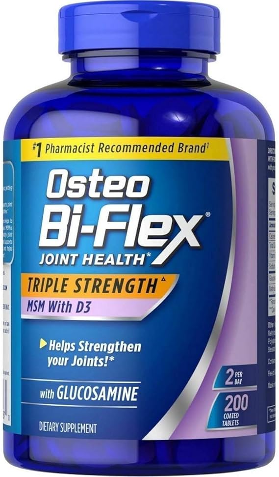 Osteo Bi-Flex Triple Strength Glucosamine 1500 mg, MSM 1500 mg with Vitamin D3 1000 UI Tablets, 200 Count Pack of 1