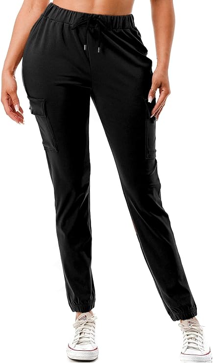 Women's Cargo Joggers High Waist Drawstring Straight Jogging Sweat Pants with Utility Pockets