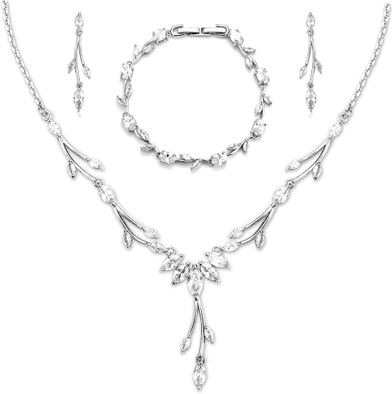 CERSLIMO Jewellery Set Silver/Gold/Rose Gold Wedding Bridal Jewellery Set 5A Cubic Zirconia Chain Bracelet Earrings White Gold Plated Jewellery Set for Bride with Gift Box Gifts Women Ladies