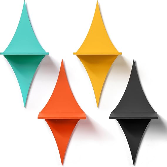 Threehoney 4 Pack Mid-Century Modern Wall Shelves Decor, Rhombus