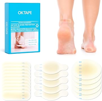 OK TAPE Blister Bandage,Waterproof Blister Prevention for Heel,20 Count1.46in x 2.16in-5pcs,1.1in x 2.72in-5pcs,0.79in x 2.36in -10pcs