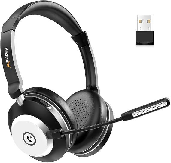 Wantek Wireless Headset with Mic for Work, Bluetooth Headset with Microphone AI Noise Cancelling, Wireless Headset for Work