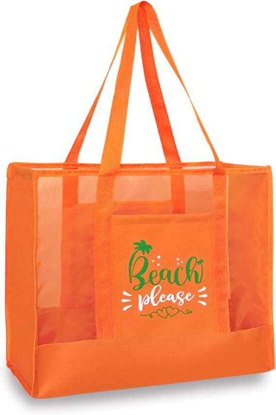 Large Mesh Beach Tote Bags With Pockets & Zipper for Poolside/Trip /Swim