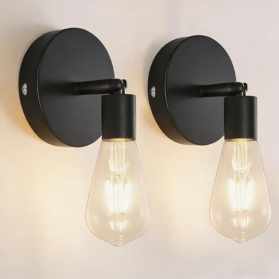 2 Pack Black Industrial Wall Lights, Vintage E27 Wall Lamps, Metal Vintage Wall Sconce Lights for Bedroom Living Room Kitchen Hallway (Bulb Not Included) [Energy Class E]
