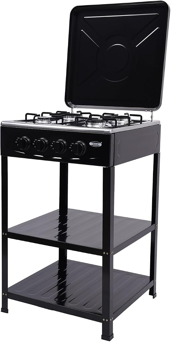 4 Burners Gas Stove, Portable Natural Gas Stove for Home or Outdoor Camping Cooking Floor Standing Cooktop Cooker with Support Leg Stand & Wind Blocking Cover