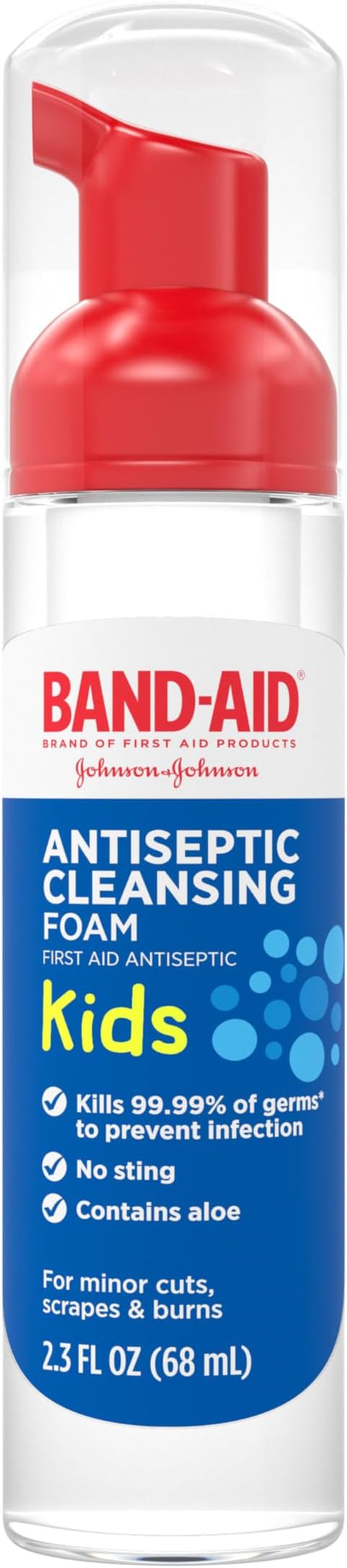 Band-Aid Brand Antiseptic Cleansing Foam for Kids, First Aid Antiseptic Foam Kills Germs to Prevent Infection, with Benzalkonium Cl, No Sting, 2.3 fl. oz