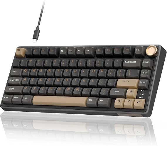 RK ROYAL KLUDGE R75 Wired Mechanical Keyboard with Volume Knob, 75% Mechanical Gaming Keyboard Gasket Mount, Hot Swappable Silver Switch, MDA Profile PBT Keycaps, Creamy Keyboards, Black