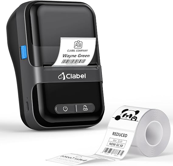 CLABEL Label Maker Barcode Printer 220B Thermal Bluetooth Mini Label Printer Sticker Printer Maker Machine 2 Inch No Ink Portable with 1 Roll Tape for Small Business,Office, Home Black