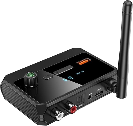 Cuteefun Bluetooth 5.3 Receiver for Home Stereo, Volume Control, LED Display, Low Latency & Noise Reduction, Support Optical RCA AUX 3.5mm Jack, Bluetooth Audio Adapter for Audio Devices