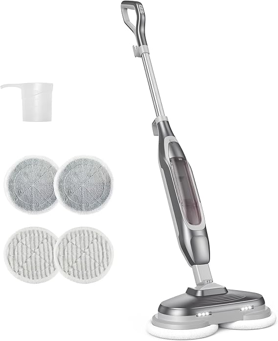 NEWBULIG Scrubbing Steam Mop, Spin Steam Mops for Floor Cleaning with LED