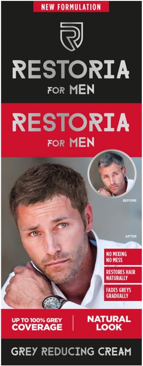 Restoria Grey Hair Cream for Men | Gradual Grey Reduction Hair Treatment | Restores Natural Hair Colour | No-Mix Leave-In Formula | 100% Grey Coverage | Vegan | 100ml