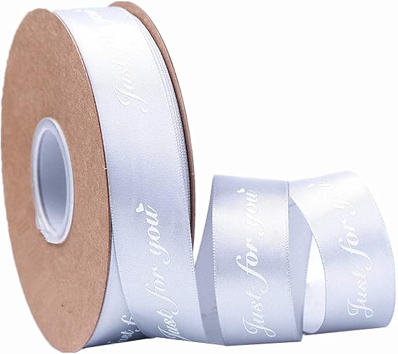 Zhiheng Ribbon for Crafts -Wholesale Bulk 50 Yard 1Inch Just for You Grosgrain Fabric RibbonFor Gift Package Wrapping Floral Design Hair Bow Clip Accessory Making Sewing Wedding Decor (Gray)