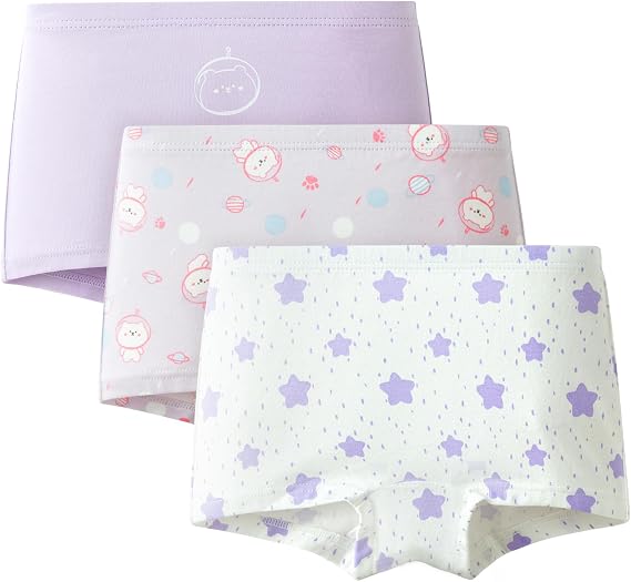 Balabala Girls Cotton Boyshort Underwear, 3 Pack, Soft Breathable Panties