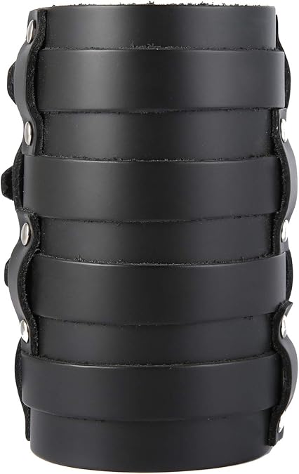 HZMAN Mens Leather Wide Triple Strap Cuff Wrap Gauntlet Wristband Buckle