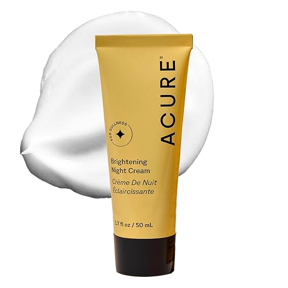 Acure Brightening Night Cream - Radiance Boosting Night Face Cream for Women & Men, Hydrating & Revitalizing Moisturizer for Uneven Skin Tone & Dullness w/Chlorella, Echinacea & Argan Oil - 1.7 fl oz