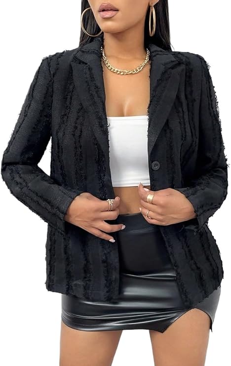 Women's 2023 Fall Casual Long Sleeve Blazers Solid Trim Button Front Blazer