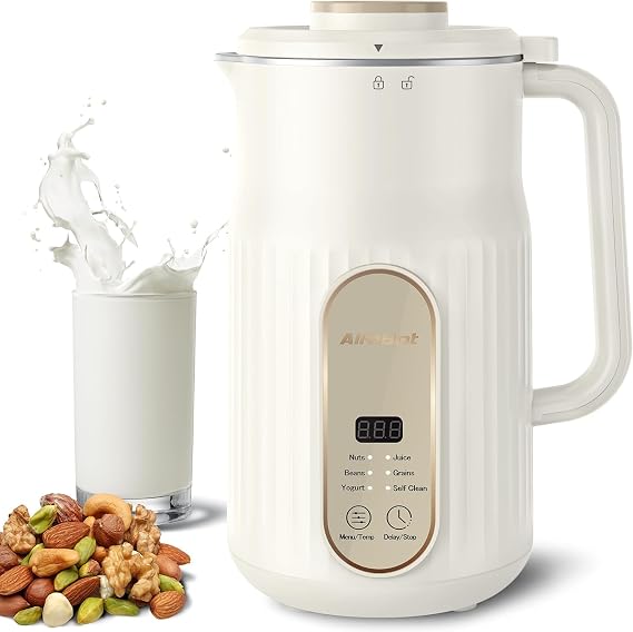 Nut Milk Maker, AlfaBot Automatic Nut Milk Maker, Almond Milk Machine,Plant-Based Milk, Oat, Soy, Yogurt, Delay Setting& Auto Clean