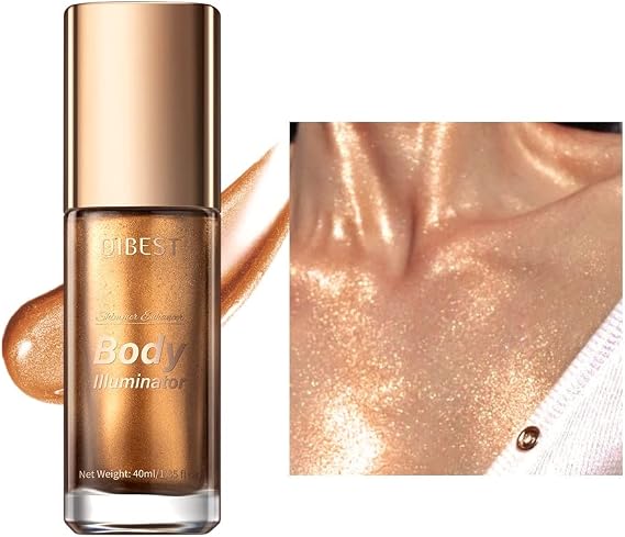 Body Luminizer Shimmer Oil Liquid Highlighter Makeup,Face & Body Glow Shimmer Lotion Radiance All In One Makeup,Waterproof Moisturizing Shimmer Body Oil (Bronze Gold)