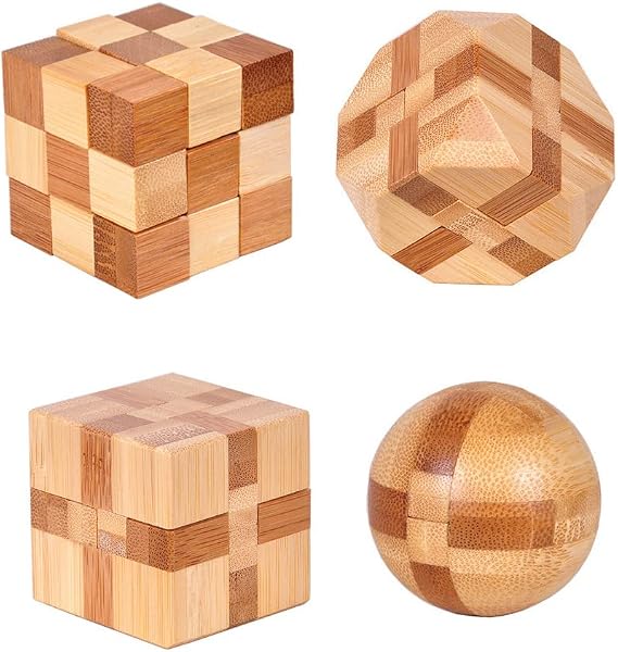 4 Pack Wooden Puzzle Brain Teasers Toy for Kids 3D Puzzles for Teens