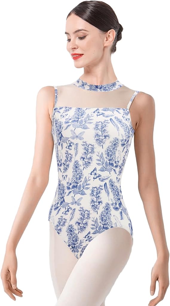 IBAKOM Mock Neck Sleeveless Ballet Leotards for Women Sheer Cutout Back Teen Girl Gymnastics Leotard Ballerina Dance Outfits