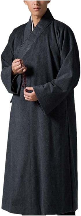 ZanYing Men's Medieval Monk Gown Buddhist Meditation Wool Robe S-XL