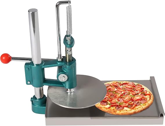 7.9" Manual Pizza Dough Press Machine, Stainless-Steel Household Pizza Press with Dual Plates, 0.2" Thick Disc, Cast Iron Base, Adjustable Thickness