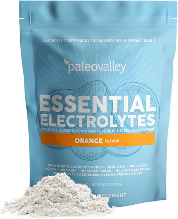 Paleovalley Essential Electrolytes Powder, Orange, Whole Food, 30 Servings | Support Hydration, Energy and Muscle Recovery, No Sugar Added, With Sea Salt and Coconut Water, Naturally Flavored, Non-GMO