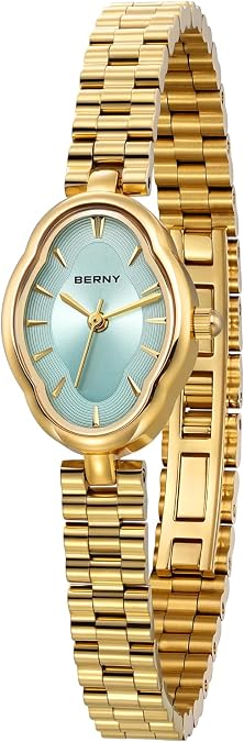 BERNY Watches for Women Dainty Ladies Quartz Watch Vintage Copper Mirrors Shape Japanese Quartz Movement 3ATM Waterproof Fashion Female Wrist Watch Luxury Birthday Gifts