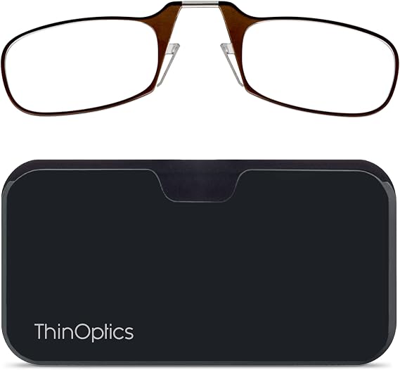 ThinOptics unisex-adult Reading Glasses + Black Universal Pod Case | Brown Frames, 2.50 Strength Readers Brown Frames / Black Case, 44 mm