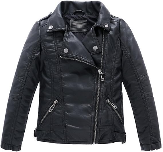 LJYH Children Collar Motorcycle Faux Leather Coats Kids Bomber PU Soft Leather Jackets