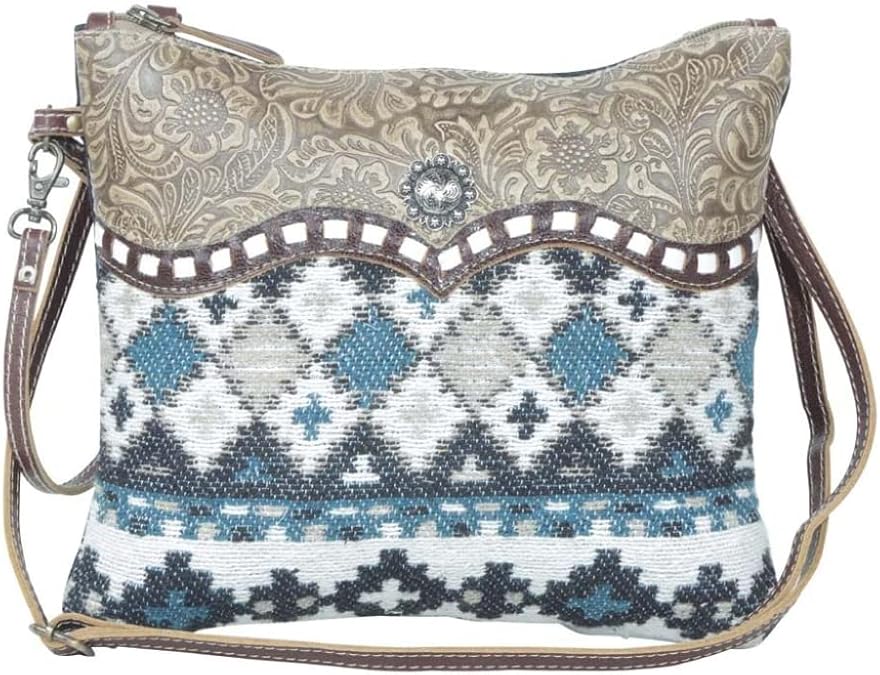 Myra Bag Aztec Purse for Women - Canvas Bag with Real Leather Detailing, Boho Handbags for Women, Cute Western Purse