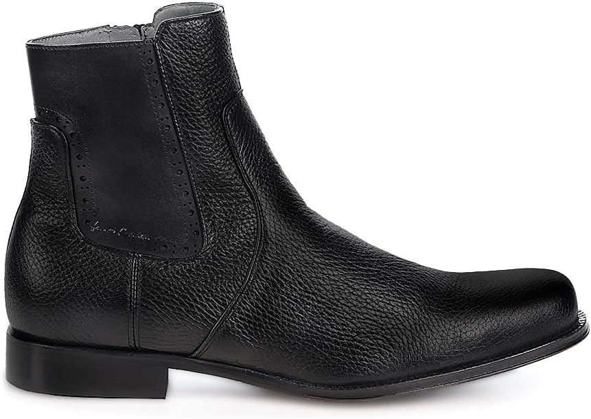 FRANCO CUADRA Men's Chelsea Boots in Genuine Deer Leather Black G43VNBU