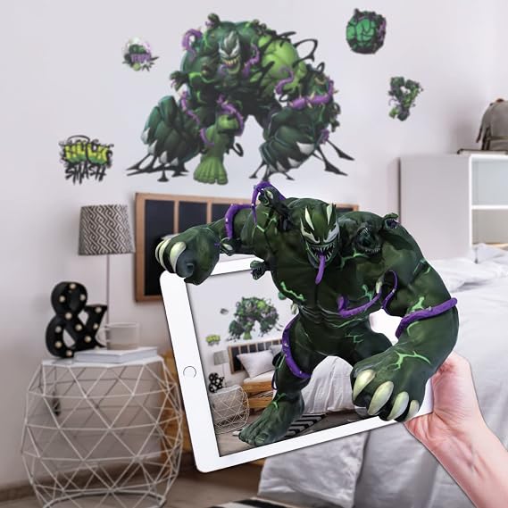 Wall Palz Marvel Venomized Hulk Wall Decals - Incredible Hulk Wall Stickers with 3D Augmented Reality Interaction - 18" Venom Symbiote Peel and Stick Marvel Decor