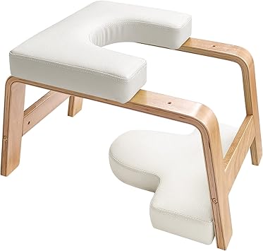 Restrial Life Yoga Headstand Bench- Stand Yoga Chair for Family, Gym - Wood and PU Pads - Relieve Fatigue and Build Up Body White, 25*16.14*15.75inch