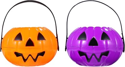 Cabilock 2Pcs Halloween Pumpkin Bucket Halloween Candy Bucket Jack-O-Lantern Trick or Treat Bags for Snacks Goodie Candy Halloween Party Favors Random Color