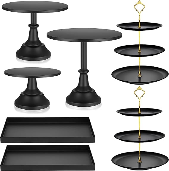 Tioncy 7 Pcs Cake Stand Set Metal Dessert Table Display Holder, Black