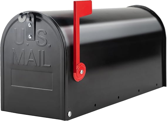 Black Post Mount Metal Mailbox 20x8.7x6.7in