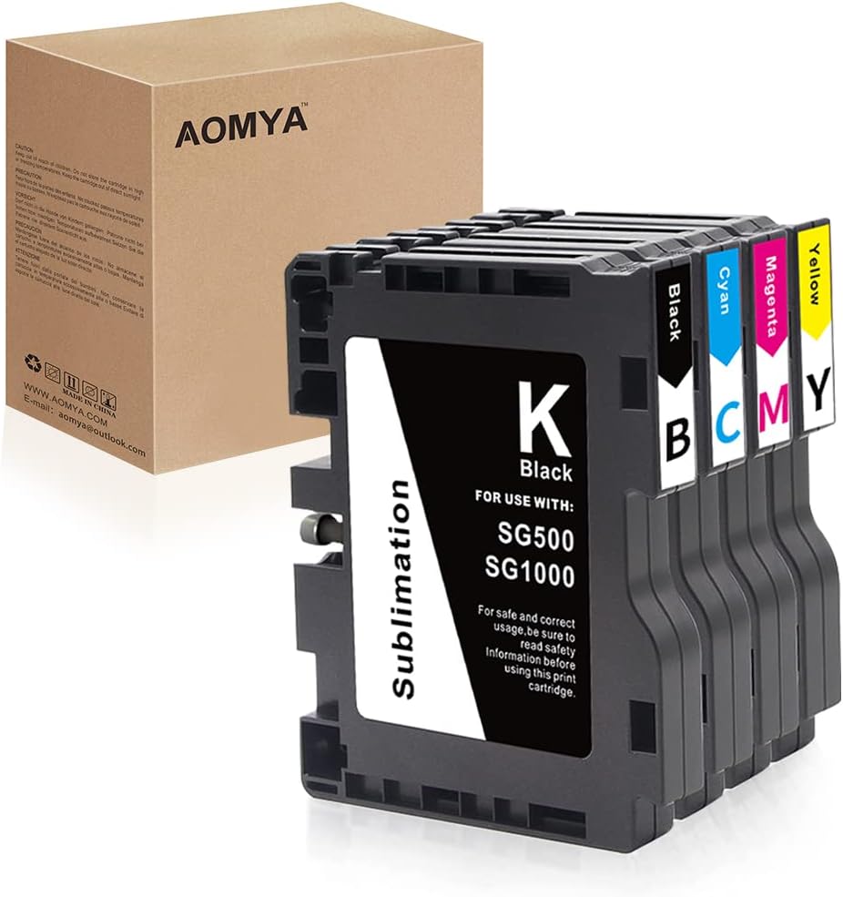Aomya Sublimation Ink Cartridge Upgraded Chip Compatible with Sawgrass Virtuoso SG500 SG1000 Printers4-Pack,Black, Cyan, Magenta, Yellow
