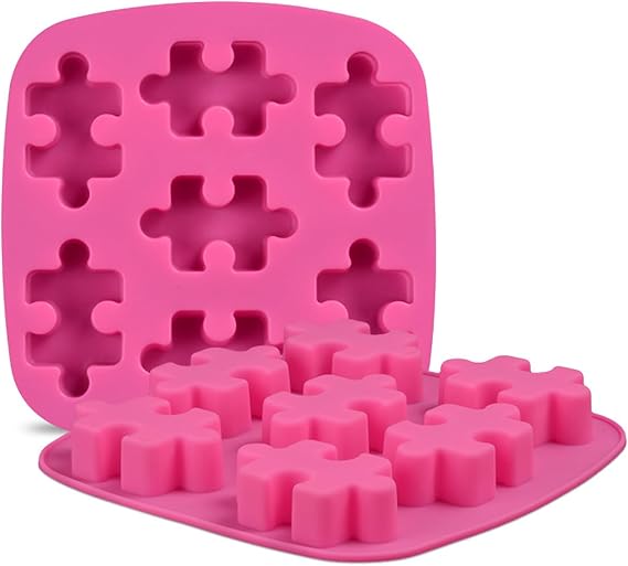 7 Cavities Puzzle Shape Chocolate Mold Baking DIY Tools, Jigsaw Baking Molds Set of 2 Pieces Non Stick Silicone Mould for Cake Chocolates Jelly Candy Cookie, etc. Random Color