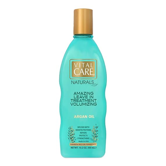 Vital Care Volumizing Leave In Argan Oil Treatment - Keratin Complex Hair Treatment is Non-Stripping for Daily Use, Hydrating & Repairing - Avocado Oil and Whole Wheat Proteins