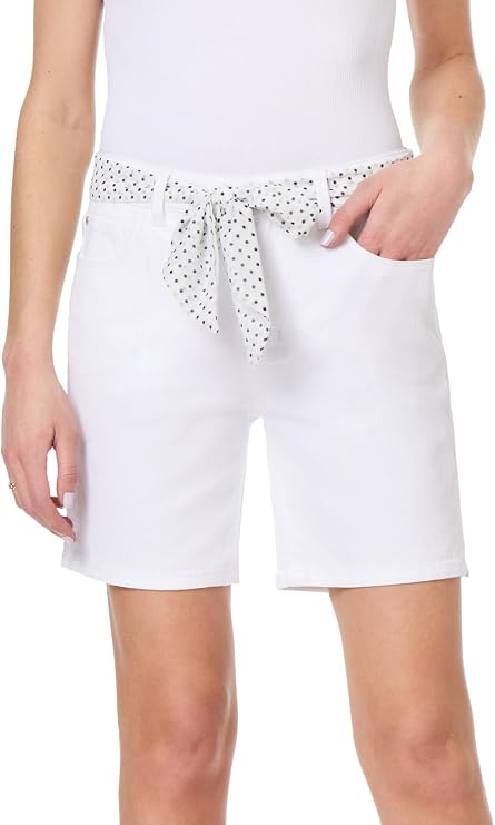 Angels Forever Young Women's Relaxed Signature Shorts, Sizes 6-16 | 7" Inseam, Super Soft Denim, Relaxed, Stretchy, 5 Pockets, Removable Sash Belt, Mid Rise, Stylish, Trendy Shorts For Women